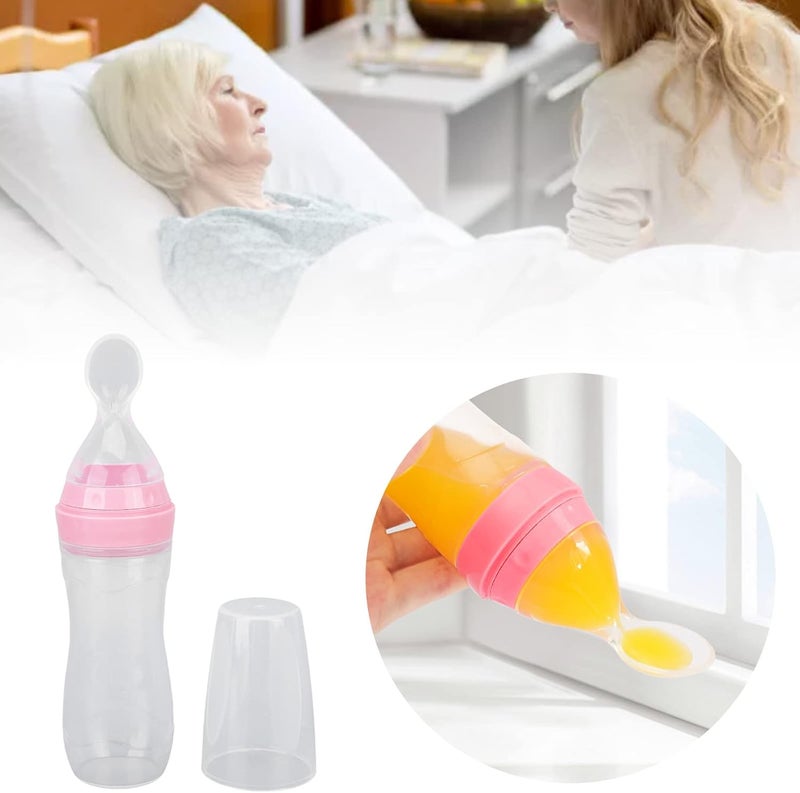 woobles مغذي الطعام لتغذية الماء، عصائر الخضار، تصميم مغذي سهل الاستخدام بيد واحدة مع ملعقة ناعمة للمرضى المسنين (وردي) - Image 5